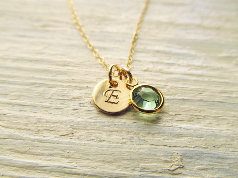 New Mom Gift Initial with Birthstone Necklace 14kt Gold Etsy