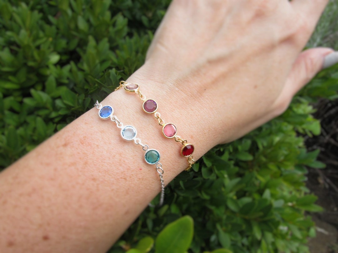 Birthstone Charm Bracelet for Grandma, Gold or Silver Petite Crystal ...