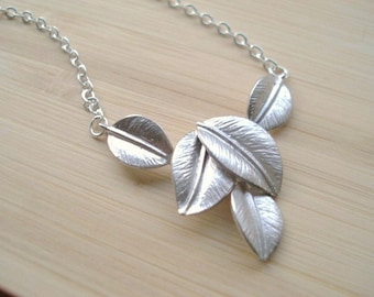 Silver Leaf Necklace, Jewelry for Fall Autumn, Falling Leaves Pendant, Petite Minimalist Jewelry for Everyday Wear