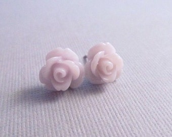 Rose Earrings, Lavender Flowers on Stainless Steel Posts, Stud Earrings, Flower Jewelry, Post Earrings, Rose Jewelry, Rose Studs, Petite