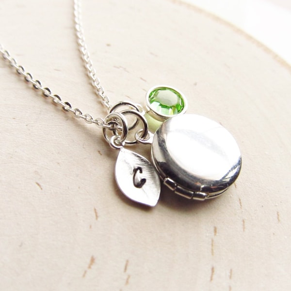 Personalized Locket Necklace with Birthstone, Silver Locket, Silver Initial Necklace, Tiny Locket, Bridesmaid Gift, Graduation Gift