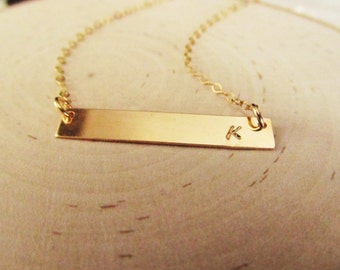 Gold Bar Necklace Personalized with Initial, 14kt Gold Filled, Initial Necklace, Gold Bar Pendant, Minimal Jewelry, Layering Necklace