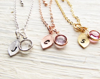 Personalized Bracelet in Silver Rose Gold or Yellow Gold with Birthstone and Initial Charm, Adjustable Bracelets for Women, Custom Jewelry
