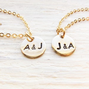 Couples Necklace Set, Two Initial Necklaces, Initials Jewelry for Him and Her, Boyfriend Girlfriend Gift for Valentines Day Anniversary image 1