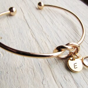 Gold Knot Bracelet, Women's Personalized Bangle with Initial and Birthstone Charms, Birth Stone Jewelry Gift for Woman, Her, Girlfriend image 5