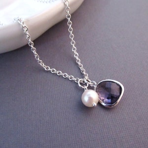 Birthstone Necklace, Silver Jewel and Pearl,  Charm Necklace, Bridesmaid Gift, Personalized Necklace, Bridal Jewelry