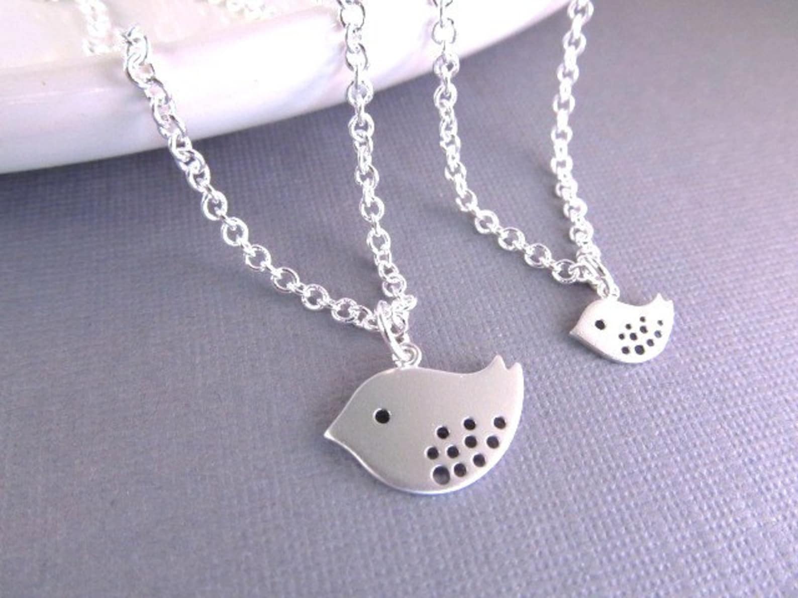 Mother Daughter Necklace Silver Bird Charms Sisters Etsy