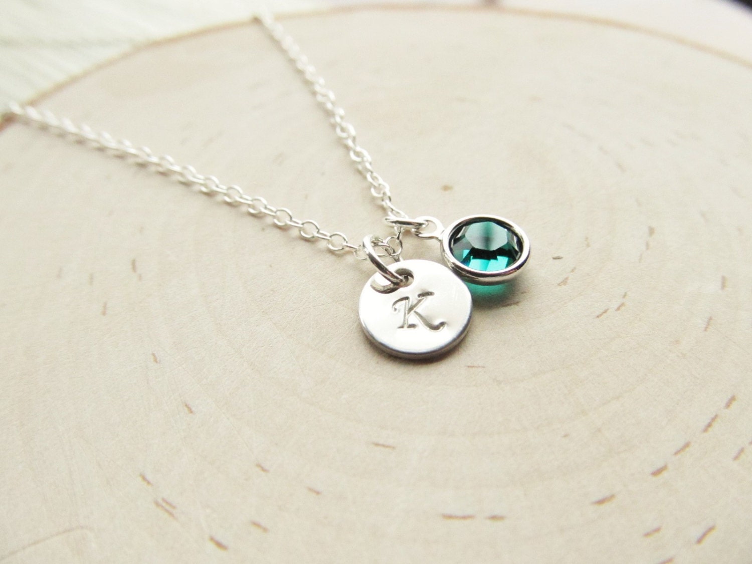 Birthstone Initial Necklace Sterling Silver Necklace Etsy