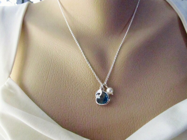 Aquamarine Necklace, March Birthstone Necklace, Personalized Necklace, Birthstone Jewelry, March Birthday Gift, Simulated Aquamarine Jewelry image 4