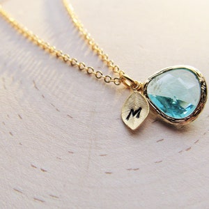 Gold Aquamarine Necklace, Initial March Birthstone Jewelry, Personalized March Birthday Gifts, Aquamarine Jewelry Gift for Women Her Girls image 5