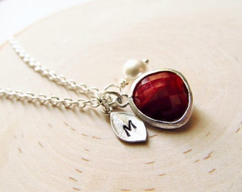 Garnet Necklace, January Birthstone Necklace, Personalized Necklace, Birthstone Jewelry, January Birthday Jewelry, Simulated Garnet Jewelry