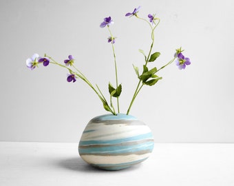 Vintage Ikebana Vase with Blue, White, and Grey Swirls