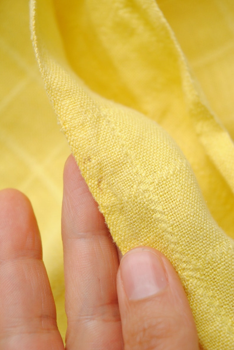 Vintage Yellow Linen Tablecloth, Small Linen Table Cover 35 x 34 image 9