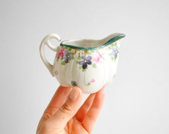 Vintage Porcelain Hand Painted Creamer with Pink and Purple Flowers