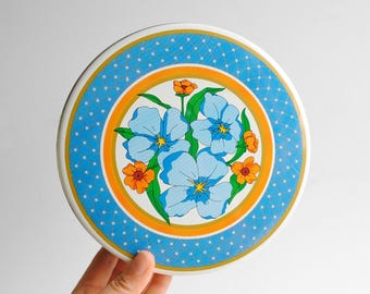 Vintage Blue and Orange Floral Cookie Tin