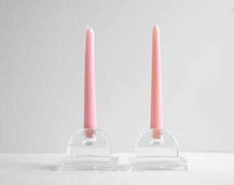 Vintage Pair of Glass Candle Holders