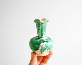 Vintage Oaxaca Mexico Drip Ware Tiny Pottery Vase in Green