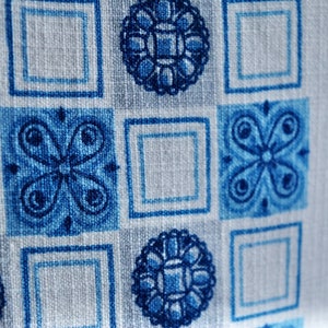 Vintage Blue and White Dutch Motif Linen Tablecloth 40 x 40, Delft Style Table Linens image 8