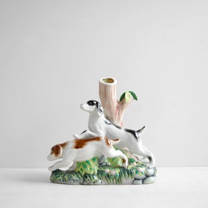 Vintage Figural Porcelain Dog Vase, Staffordshire Style Dog Spill Vase image 1