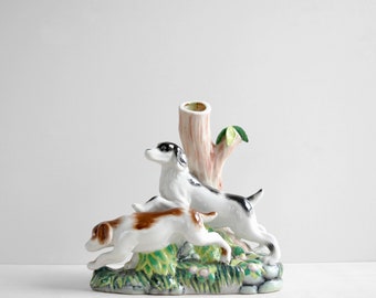 Vase vintage en porcelaine pour chien figuratif, vase pour chien de style Staffordshire