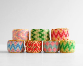Vintage Set of 7 Colorful Needlepoint Napkin Rings