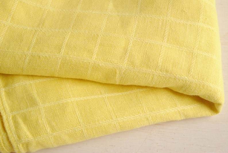 Vintage Yellow Linen Tablecloth, Small Linen Table Cover 35 x 34 image 5