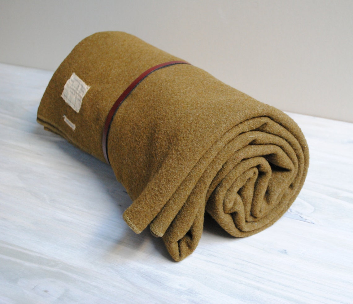 Vintage World War II Wool Army Blanket / Army Green Camp Etsy