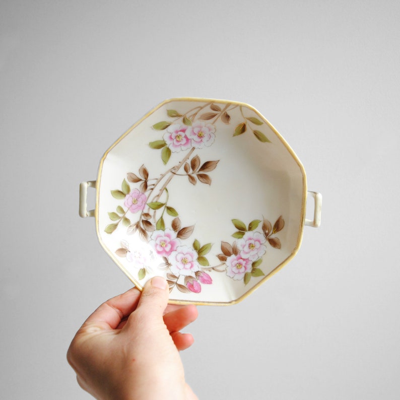 Antique Nippon Porcelain Dish with Pink Flowers image 1