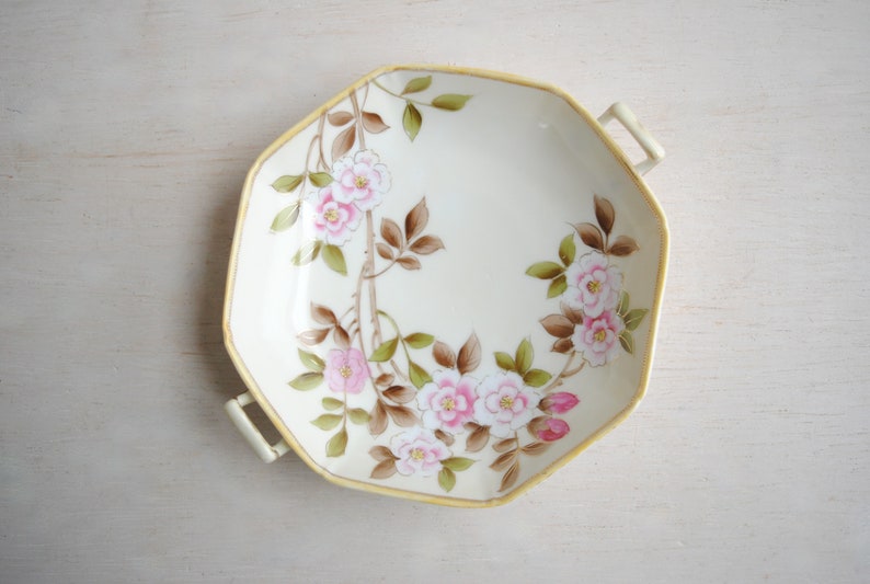 Antique Nippon Porcelain Dish with Pink Flowers image 2