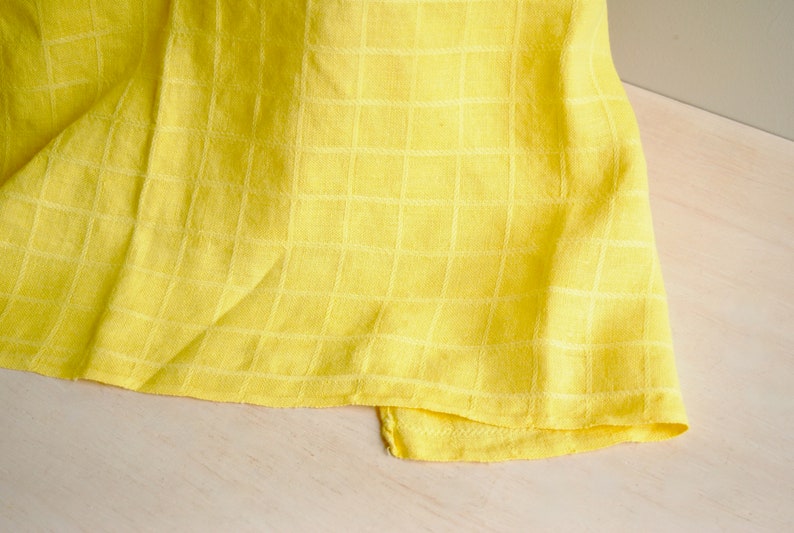 Vintage Yellow Linen Tablecloth, Small Linen Table Cover 35 x 34 image 4