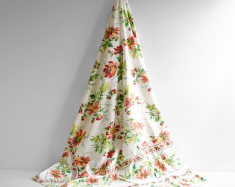 Vintage April Cornell Floral Cotton Round Tablecloth 70"