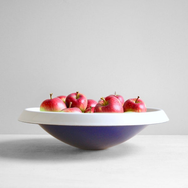 Vintage Blue and White Enamel Bowl, HM Housemates 13" Enamel Serving Bowl