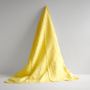 Vintage Yellow Linen Tablecloth, Small Linen Table Cover 35 x 34 image 1