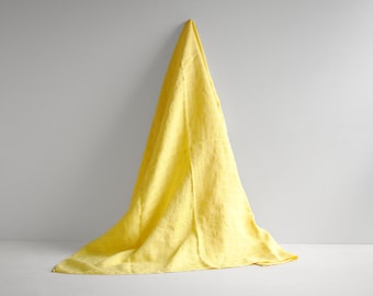 Vintage Yellow Linen Tablecloth, Small Linen Table Cover 35" x 34"