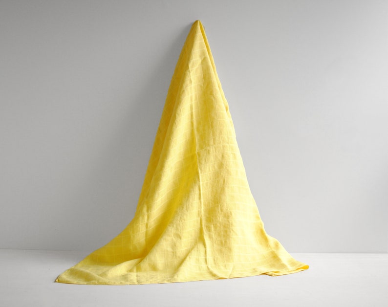 Vintage Yellow Linen Tablecloth, Small Linen Table Cover 35 x 34 image 1