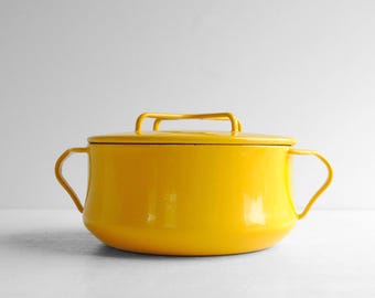 Vintage Dansk Kobenstyle Dutch Oven Pot in Yellow with Trivet Lid, 2 Quart Enameled Steel Pot