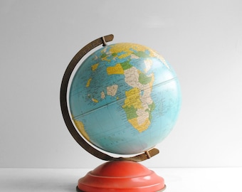 Vintage Replogle 8" World Globe, 1950s Metal Globe