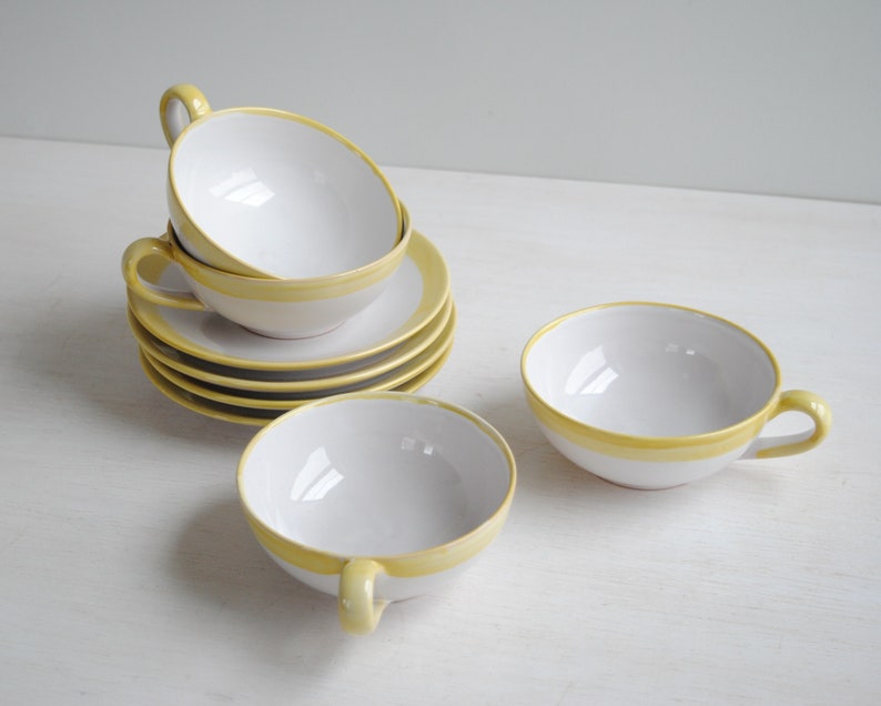 Vintage Danish Teacup Set, Nymolle Denmark White and Yellow Teacups and Saucers image 3