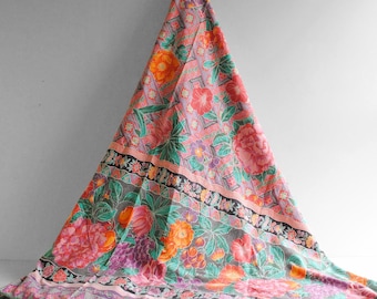Vintage Pink Floral Tablecloth by Granfoulard Bassetti Made in Italy 102" x 64"