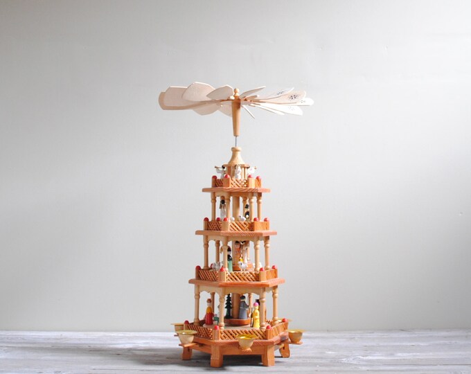 Vintage German Christmas Pyramid 4 Tier Nativity Carousel Etsy