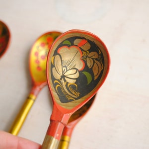 Vintage Khokhloma Hand Painted Spoon Set, Folk Art Wooden Christmas Spoons image 7