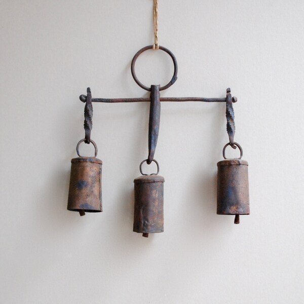 Antique Hand Forged Hanging Bells / Wind Chime