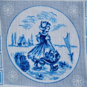 Vintage Blue and White Dutch Motif Linen Tablecloth 40 x 40, Delft Style Table Linens image 3