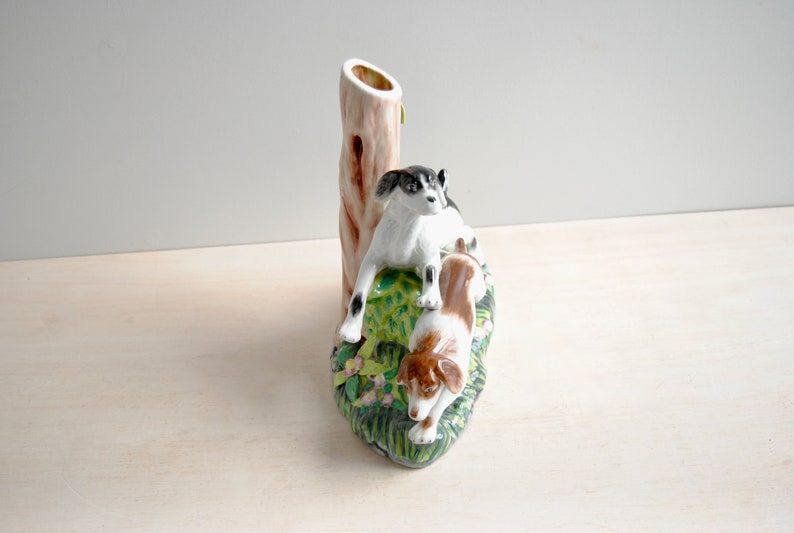 Vintage Figural Porcelain Dog Vase, Staffordshire Style Dog Spill Vase image 8