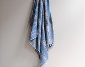 Vintage Cotton Blue Ikat Table Cloth or Scarf - 68" x 40"