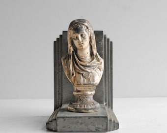 Vintage Art Deco Metallguss-Büste von Mary