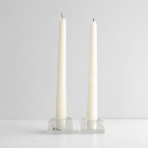 Par vintage de candelabros de cristal estilo Blenko, candelabros con forma de cubito de hielo