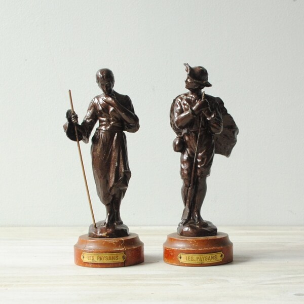 Vintage French Statues, Man and Woman Farmer Statues