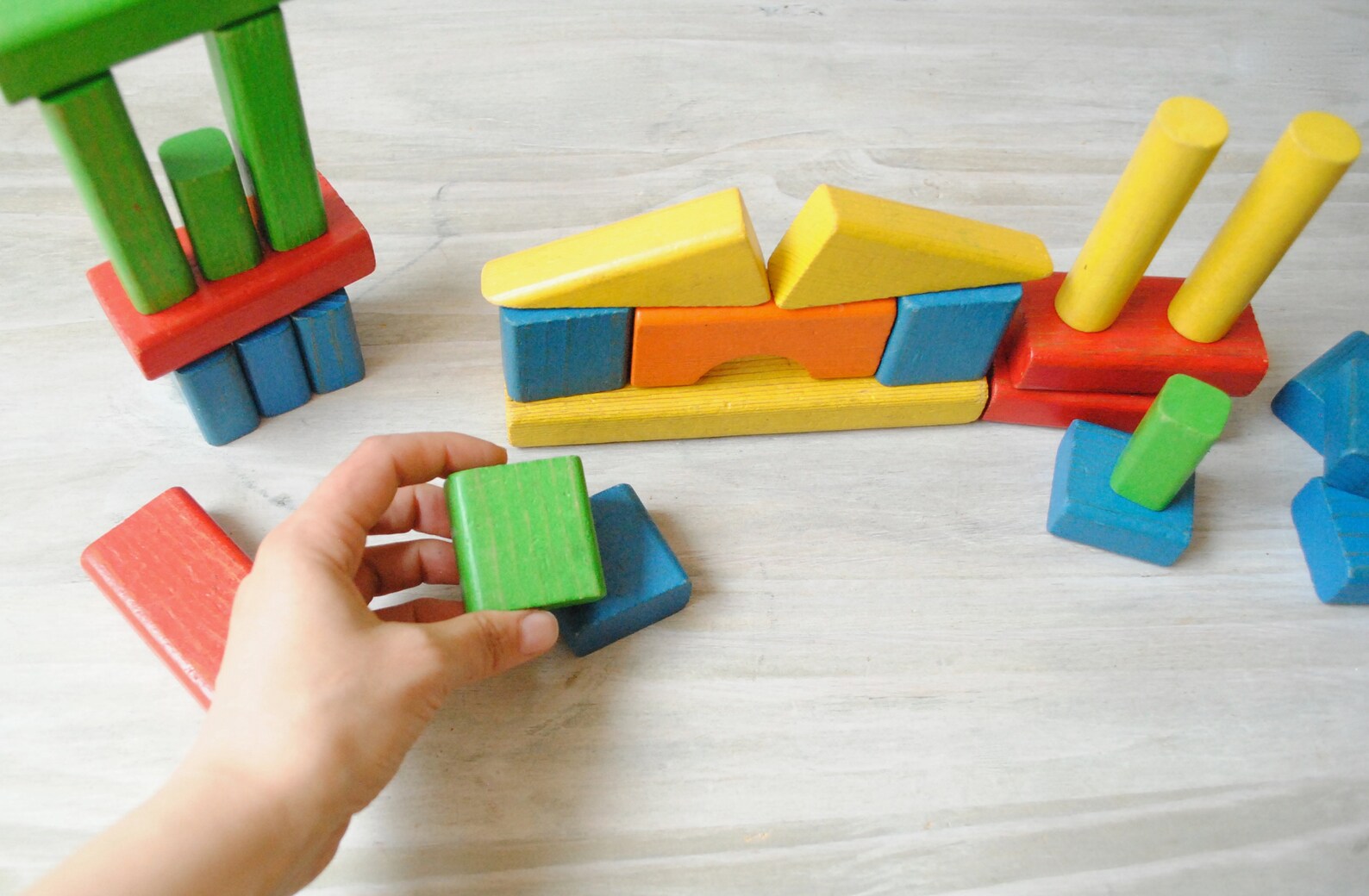 Vintage Kids Wood Block Set Playskool Wooden Block Set Etsy