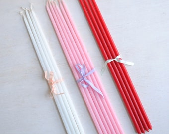 Tiny Taper Candles 16" Long Set of 4, Candle Pack in Pink, Red, or White